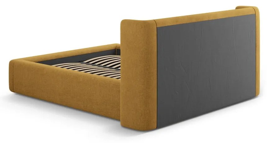 Čalúnená dvojlôžková posteľ s úložným priestorom s roštom 200x200 cm v horčicovej farbe Jason – Windsor &amp; Co Sofas