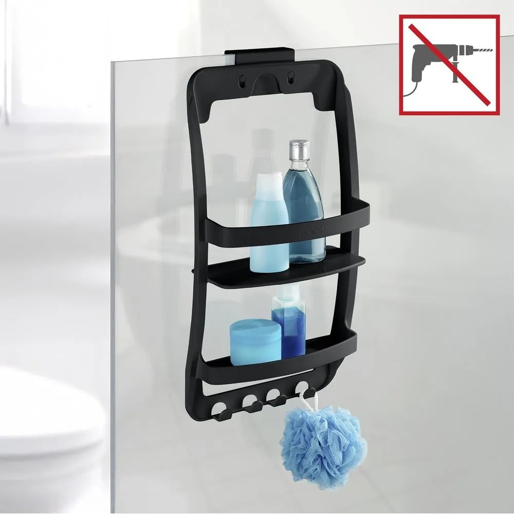 Čierna závesná/bez vŕtania plastová kúpeľňová polička Universal – Wenko