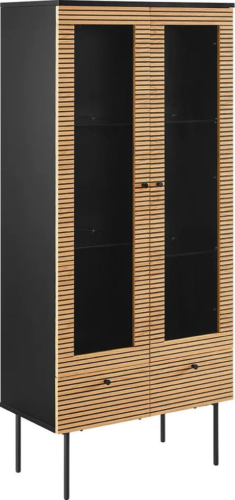 XXXLutz VITRÍNA, dub, čierna, farba duba, 79/179/43 cm Livetastic - Sklenené vitríny - 001769001801