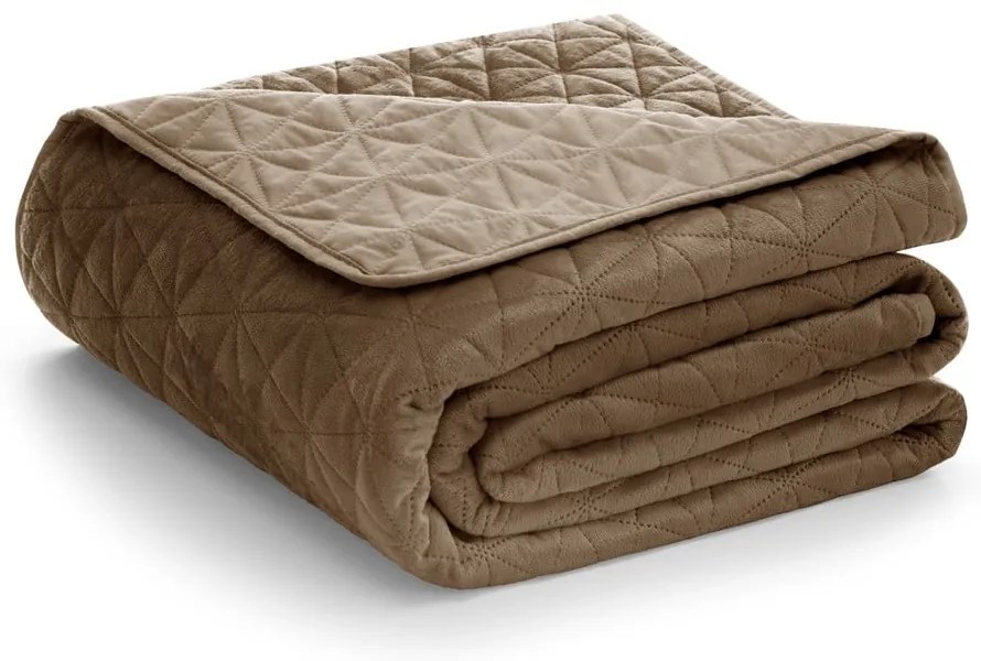 Svetlohnedý zamatový prešívaný pléd 170x210 cm Laila – AmeliaHome