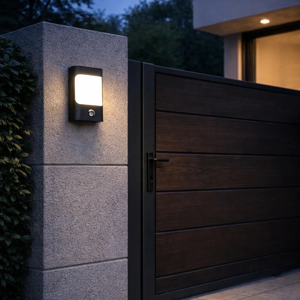 Nástenná lampa čierna vrátane LED IP44 s pohybovým senzorom - Khuvan