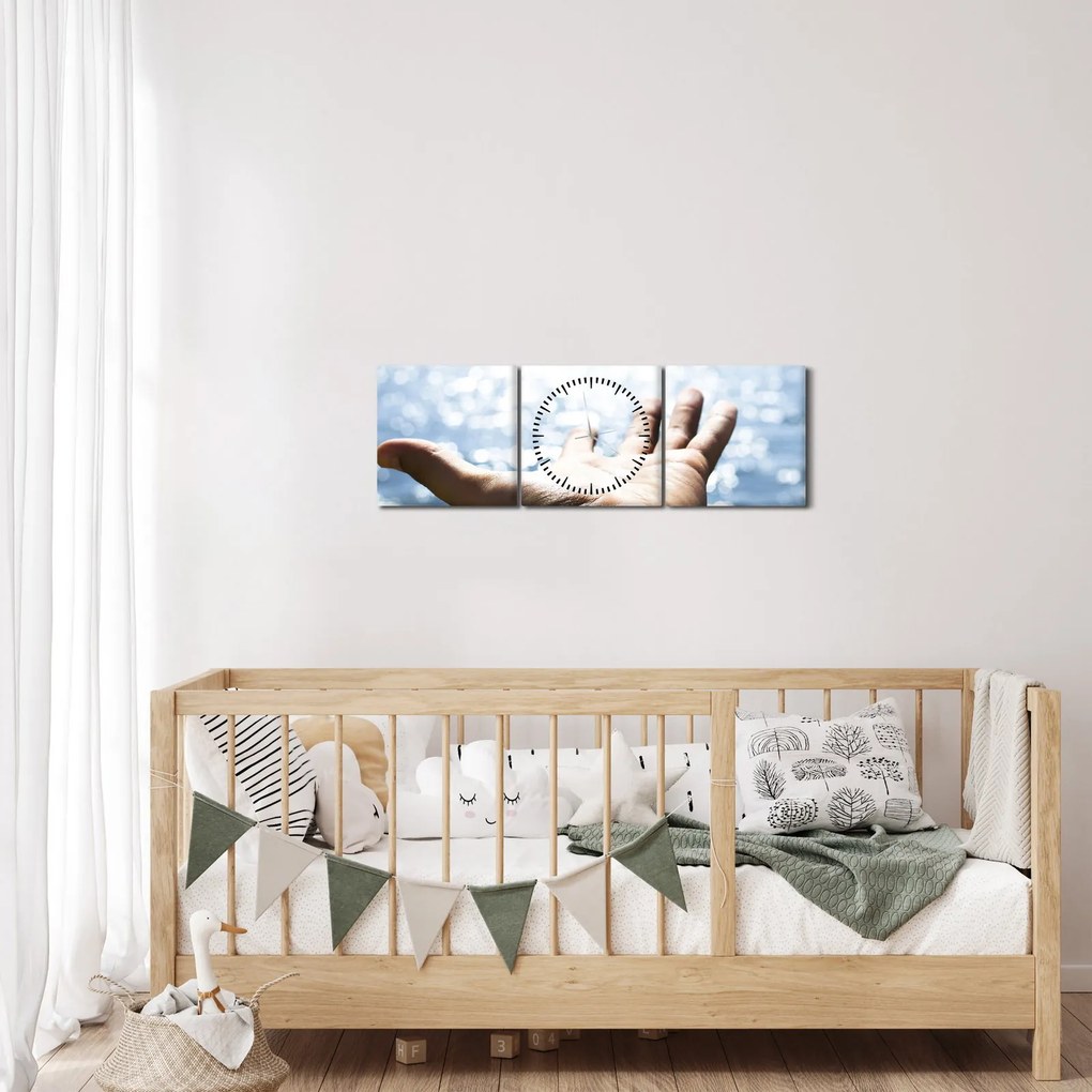 Obraz otvorenej dlane (s hodinami) (90x30 cm)