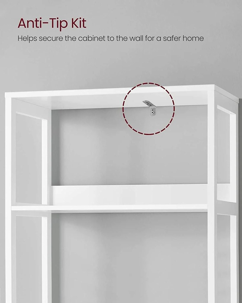 Kúpeľňová skrinka, vysoká skrinka s 3 otvorenými policami, biela farba