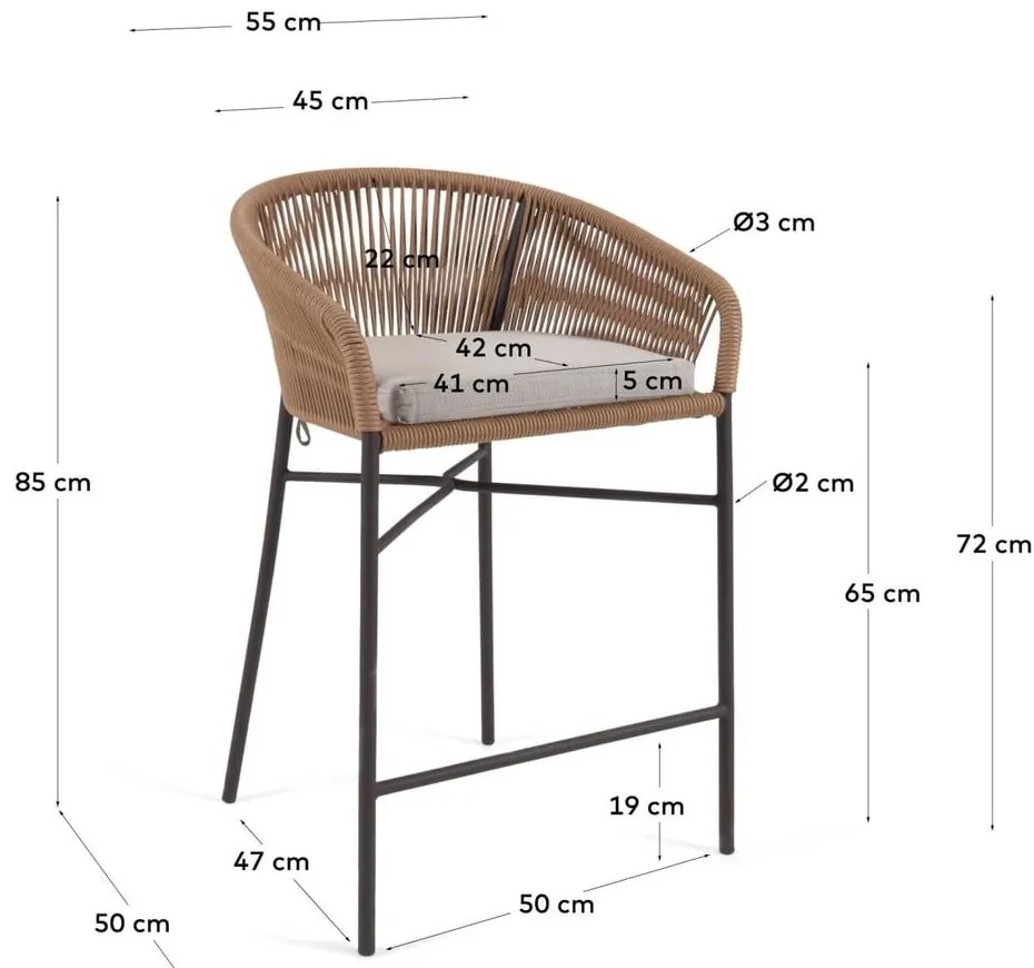 Béžová kovová/polstrovaná záhradná barová stolička Yanet – Kave Home