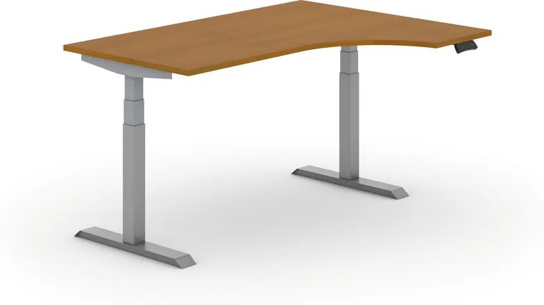 Výškovo nastaviteľný stôl PRIMO ADAPT, elektrický, 1600x1200x625-1275 mm, ergonomický pravý, doska 1600x1200 mm, čerešňa, sivá podnož