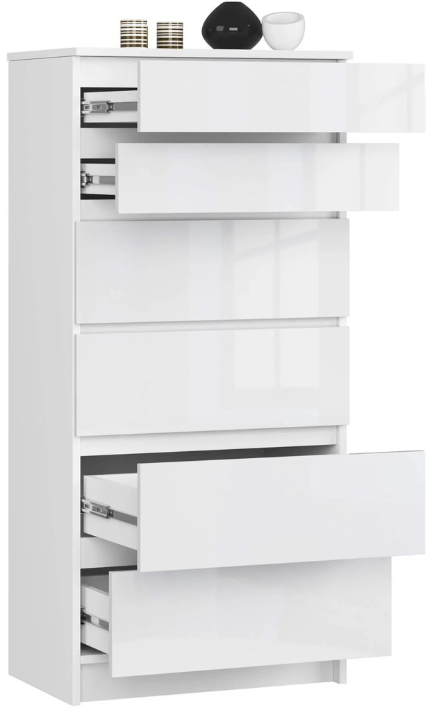 Komoda Kuba 60 cm - 6 zásuviek biela lesk
