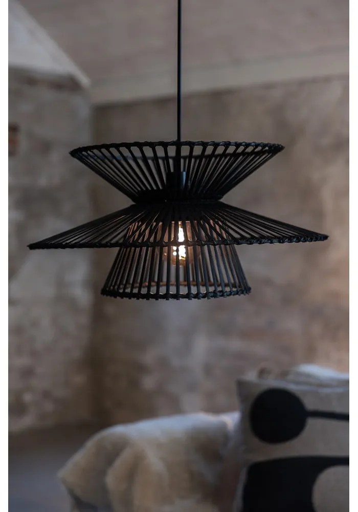 Čierne závesné svietidlo s bambusovým tienidlom ø 57 cm Duplici – Markslöjd