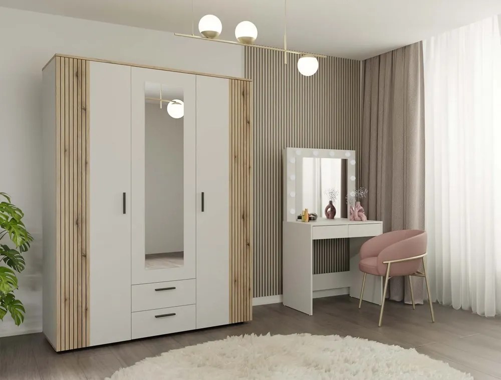 Šatníková skriňa so zrkadlom AVA 150 cm dub evoke/kašmírová