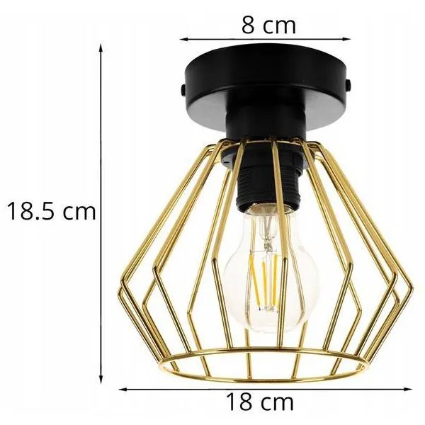 Stropné svietidlo NUVOLA 1, 1x zlaté drôtené tienidlo, čierna konštrukcia