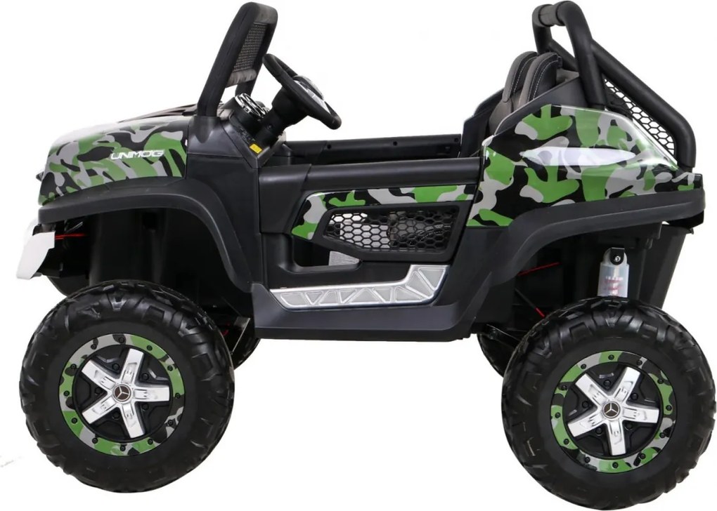 Ramiz Mercedes Benz Unimog pre deti farba Moro + 4x4 + diaľkové ovládanie + nosič batožiny + bezplatné štartovanie + rádio MP3 + LED