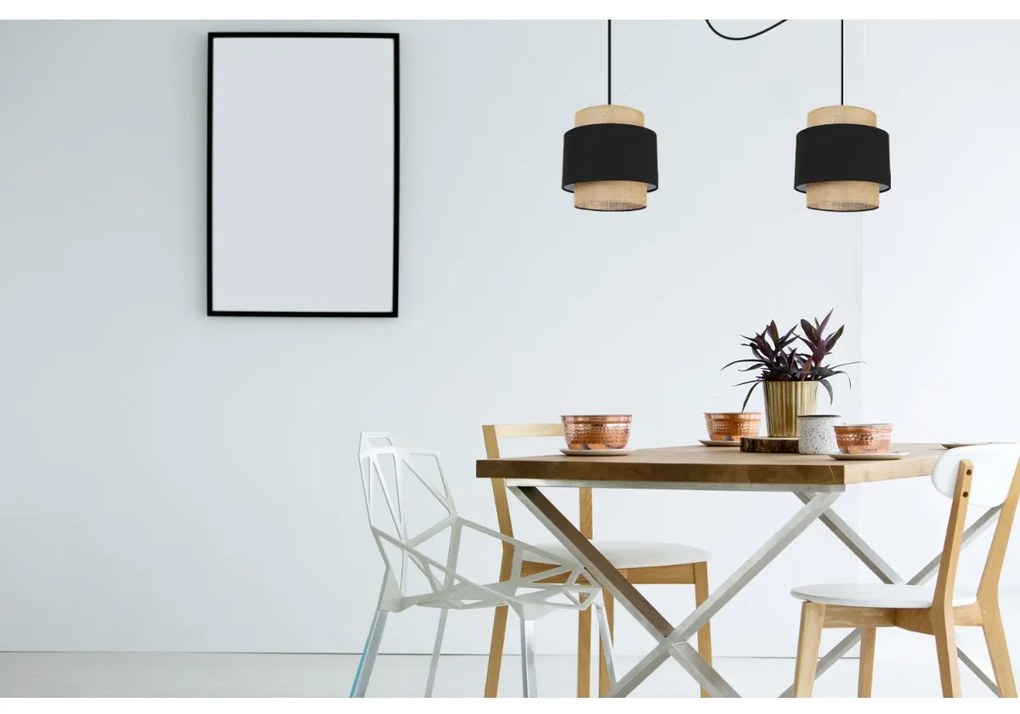 Závesné svietidlo Boho Spider, 2x jutové/čierne textilné tienidlo