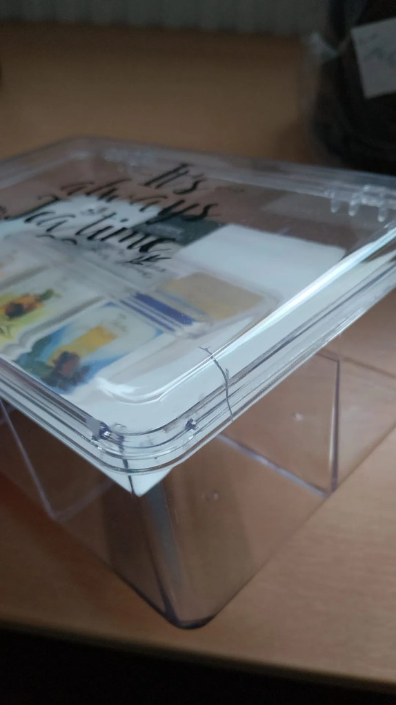 VILDE 2. akosť - Krabička na čaj, organizér so 6 priehradkami, transparentná TEA (prasklinka)
