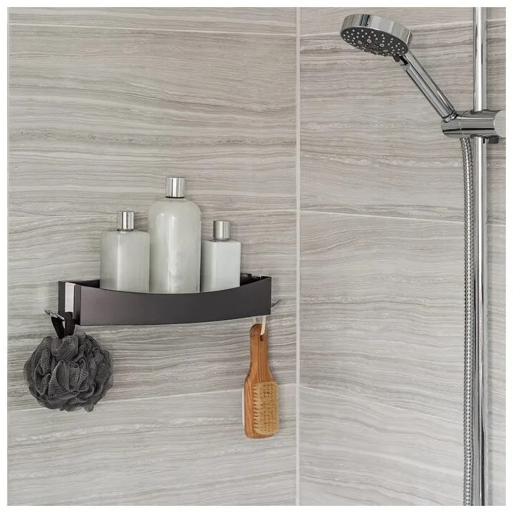 Čierna nástenná samodržiaca polička Compactor Clever Flip Shower Shelf
