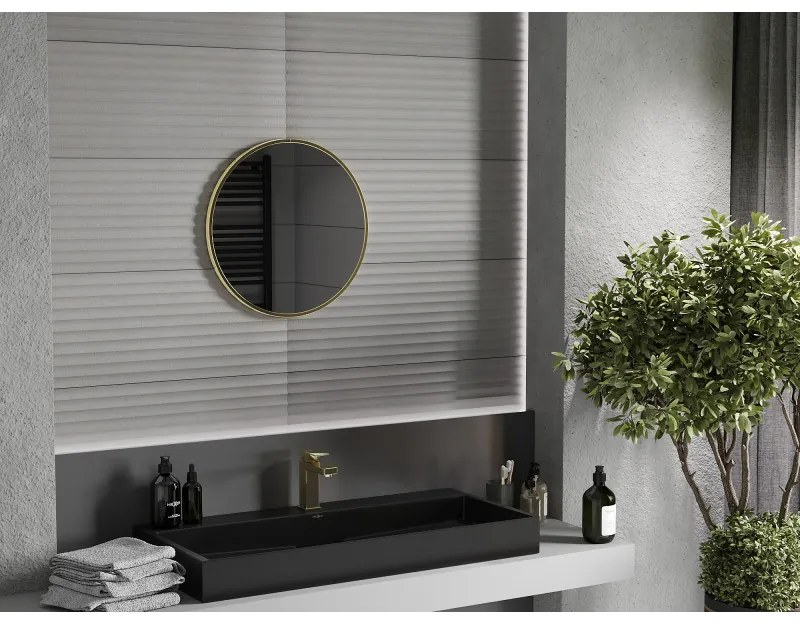 Mexen Loft, okrúhle kúpeľňové zrkadlo 50 cm, farba rámu zlatá lesklá, 9850-050-050-000-50