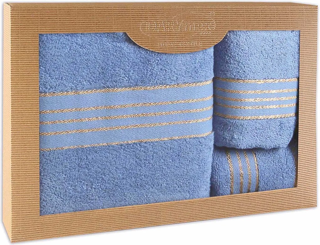 BAVLNENÉ UTERÁKY TIWANO SADA 1 KS 30X50 CM, 1 KS 50X90 CM, 1 KS 70X140 CM SVETLOMODRÁ