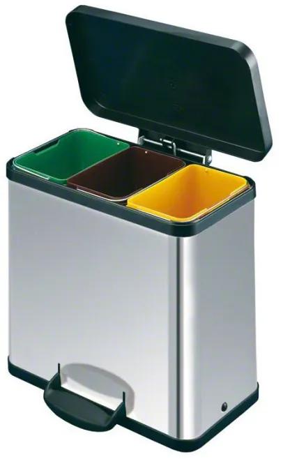 Nášľapný triediaci odpadkový kôš Trento öko 3x9 l, nerez