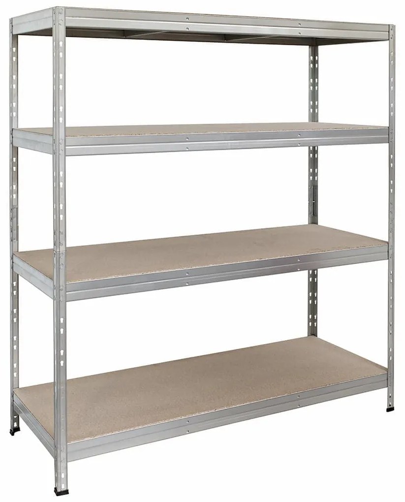 Bezskrutkový kovový regál RIVET, 180x150x60 cm, 4x HDF polica, zinok