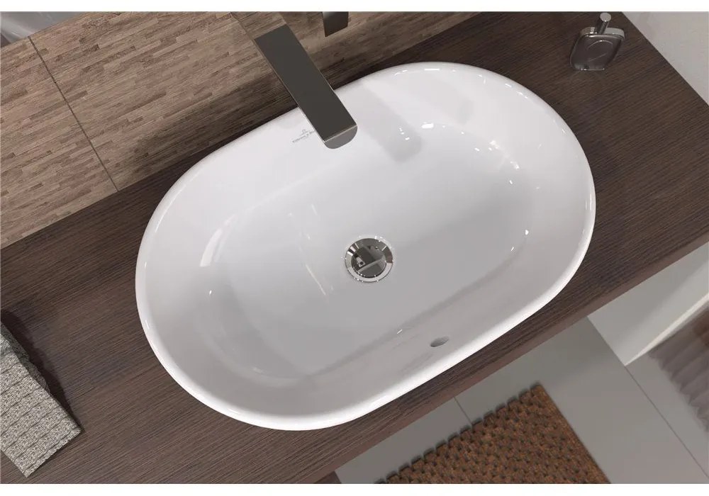 VILLEROY & BOCH Architectura oválne umývadlo na dosku bez otvoru, s prepadom, 600 x 400 mm, biela alpská, s povrchom CeramicPlus, 5A2660R1