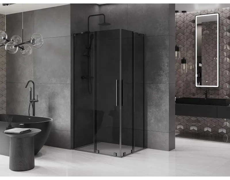 Mexen Velar Duo, sprchový kút s posuvnými dverami 90 x 80 cm, 8mm šedé sklo, brúsený grafit, 871-090-080-42-95