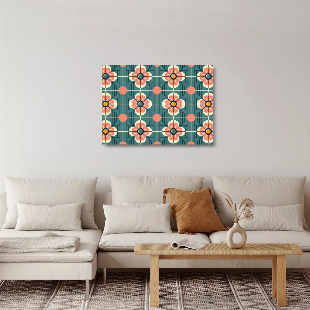 Sklenený obraz - Retro vzor s kvetmi (70x50 cm)