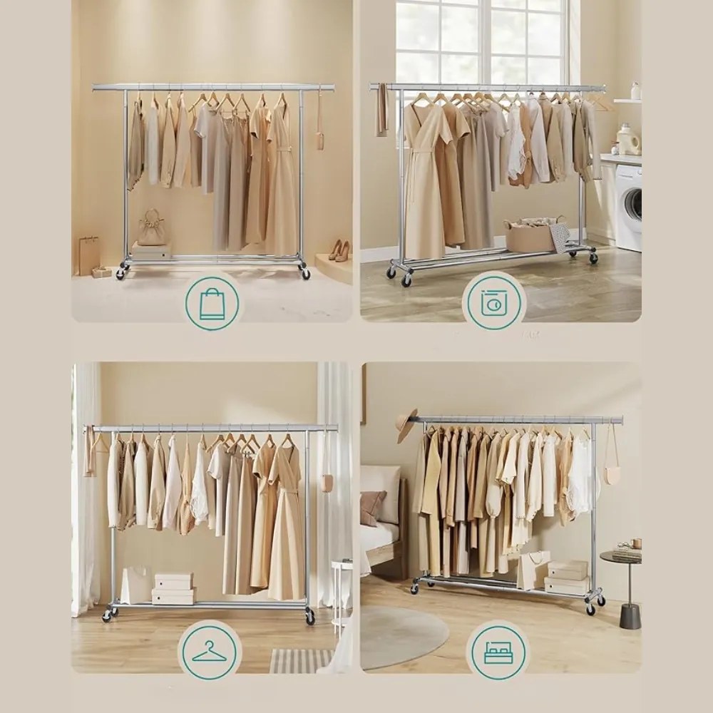 Stojan na oblečenie DOLLY na kolieskach, max. 150 kg, 45x160-200x161,5cm, strieborná SongmicsHome