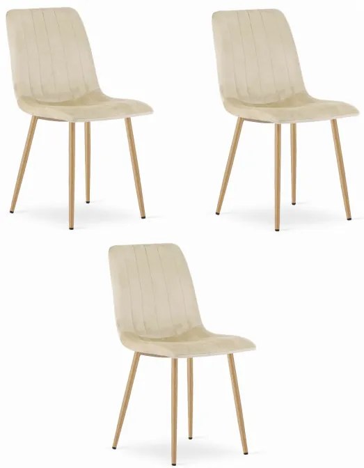 Set troch jedálenských stoličiek LAVA zamatové svetlobéžové / drevené nohy (3 ks)