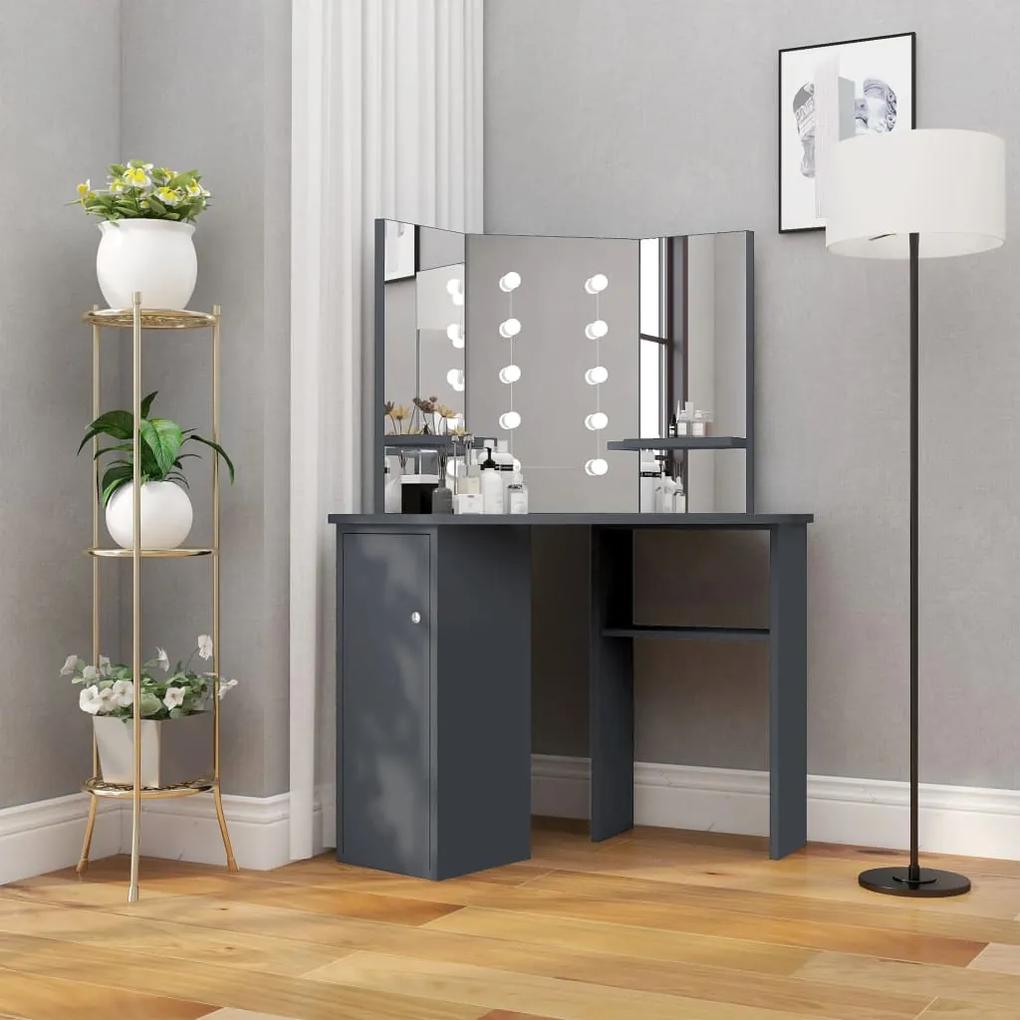 Rohový toaletný stolík s LED sivý 111x54x141,5 cm