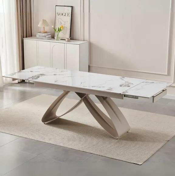Stôl MATEO 160–240 cm biely mramor/kašmir