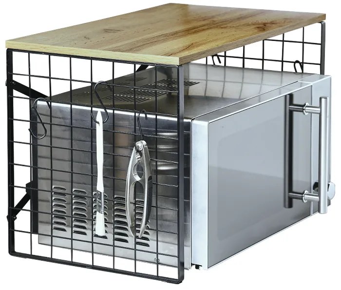 Kesper Stojan na mikrovlnku, prídavná polička, čierny kov, drevo dub