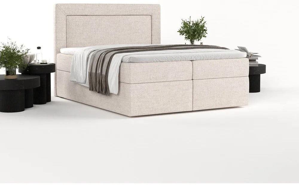 Béžová boxspring posteľ s úložným priestorom 160x200 cm Imagine – Maison de Rêve