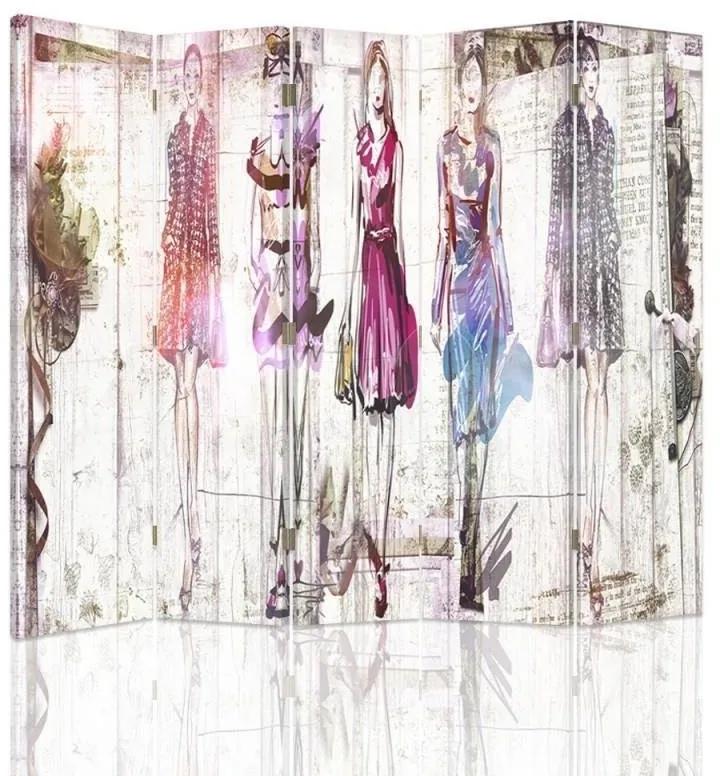 Ozdobný paraván Ženy Glamour Vintage - 180x170 cm, päťdielny, obojstranný paraván 360°