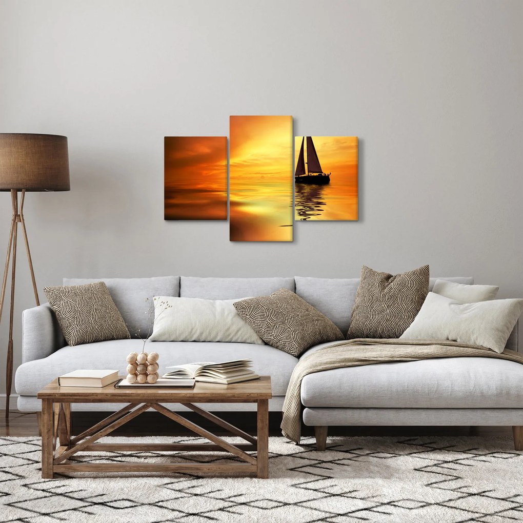 Obraz - Plachetnica pri západe slnka (90x60 cm)