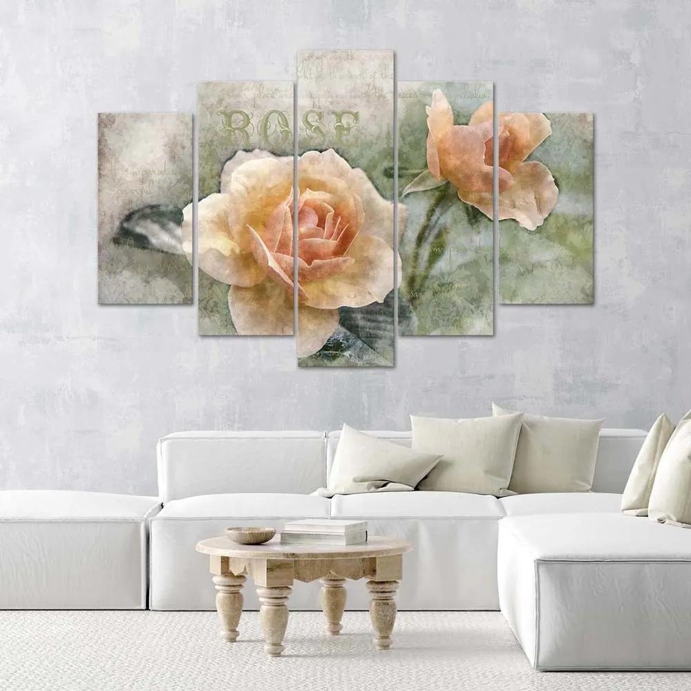 Obraz na plátně pětidílný Čajová růže Květiny - 100x70 cm
