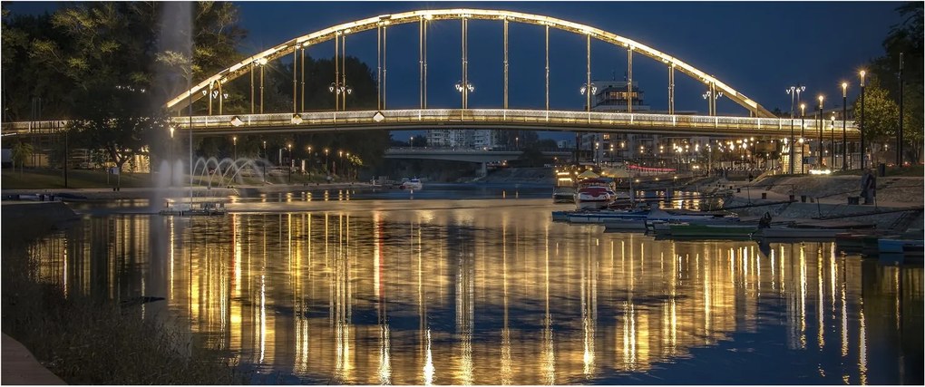 Obraz mosta s fontánou (120x50 cm)