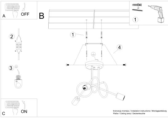 Sollux SL.1434 - Prisadený luster LOOP 3xE27/15W/230V čierna