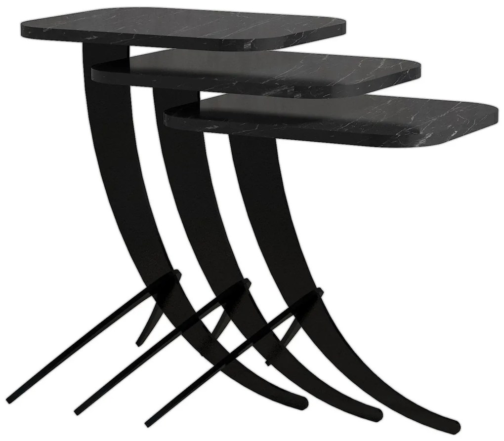 Odkladací stolík Pion Black Marble, 3 ks