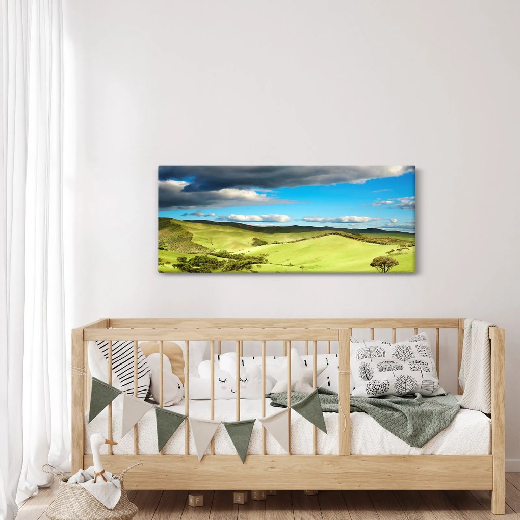 Obraz - Zelená krajina s pahorkami (120x50 cm)