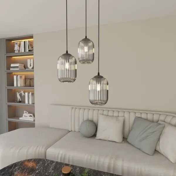 Luster na lanku VERDI 3xE27/15W/230V pr. 30 cm čierna/šedá