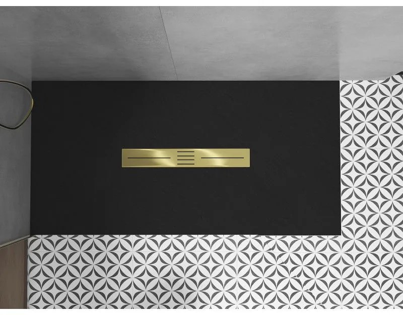 Mexen Toro, SMC obdĺžniková sprchová vanička 200 x 90 cm, čierna, zlatá krytka, 43709020-G