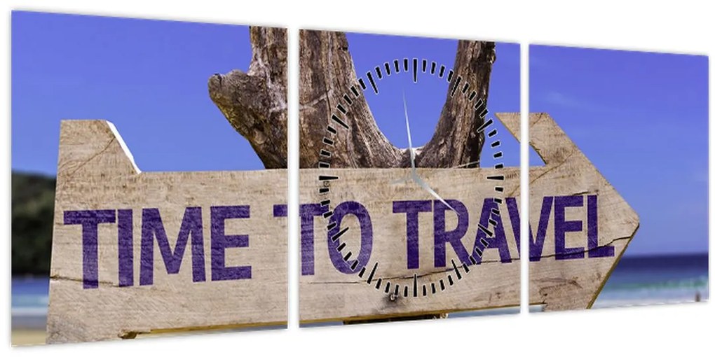 Obraz - Cestovanie (s hodinami) (90x30 cm)