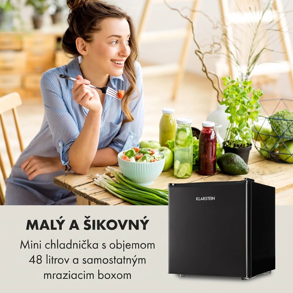 Klarstein Obsidian, chladnička, 46 l, priehradka na zeleninu