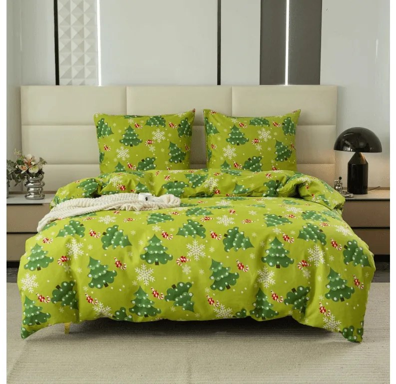 Mikroflanelové obliečky CHRISTMAS TREE zelené Rozmer obliečky: 70 x 90 cm | 140 x 200 cm