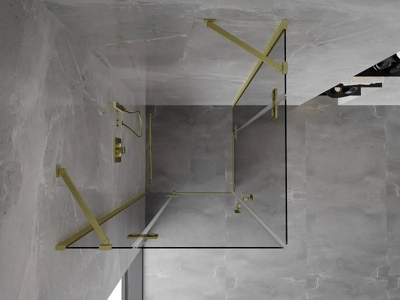 Mexen Mist-H Duo, 2-krídlový výklopný sprchový kút 105 x 105 cm, číre sklo, zlatý matný profil, 8A5-105L-105P-55-00