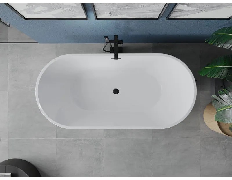 Mexen Luna, voľne stojaca vaňa 140 x 75 cm, biela/čierna, čierny matný prepad, 52031407575-70