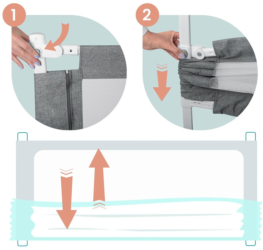 Bezpečnostná zábrana k posteli 200 cm Nukido NK-227 - sivá