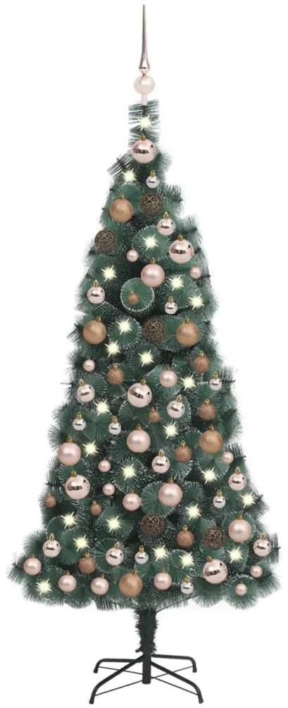 Umelý vianočný stromček s LED a sadou gúľ, zelený 120cm PVC+PE 3077874