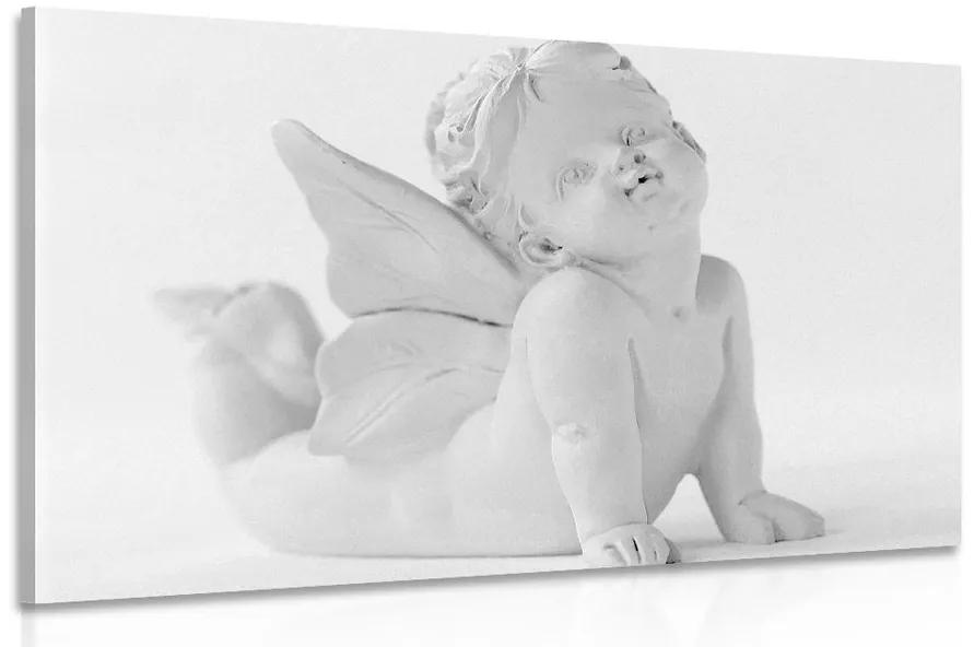 Obraz čiernobiela roztomilá soška anjela Varianta: 90x60