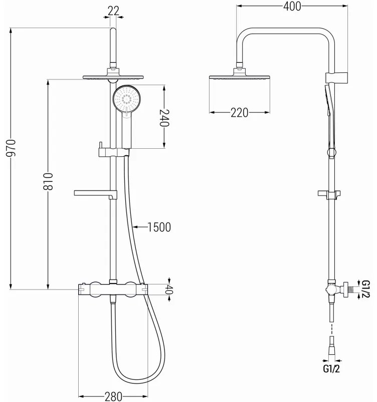 Mexen KX33 sprchový set s termostatickou batériou Kai, chrómová, 771504091-00