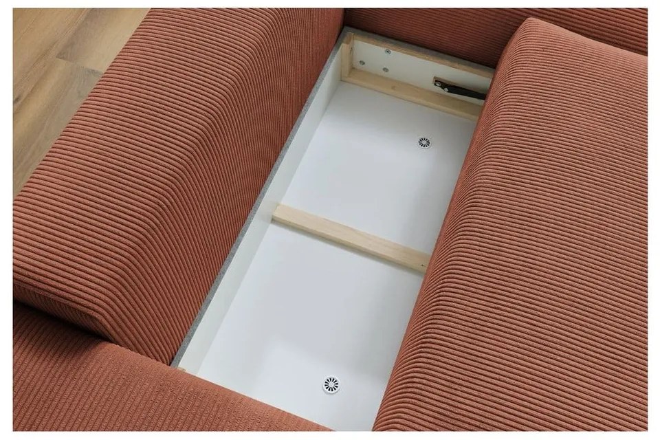 Terakotová menčestrová rozkladacia/s úložným priestorom rohová pohovka Voltaire – Bobochic Paris