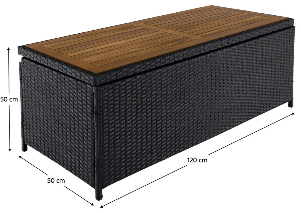 Záhradný úložný box/lavička,čierna/prírodná/krémová, BEMUS